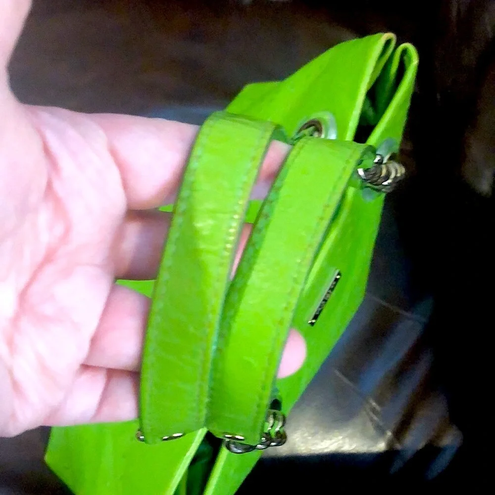 KATE SPADE Lime Green Embossed Ostrich Leather Oversized Tote w Silver Hardware